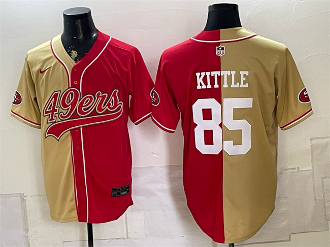 Men's San Francisco 49ers #85 George kittle Gold Red Split Stitched Jersey